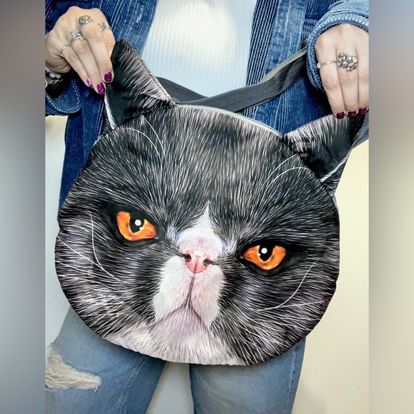 Angry Cat Tote Bag Adjustable Strap Shoulder Bag Grumpy Kitty Fashion Bag - Picture 1 of 5